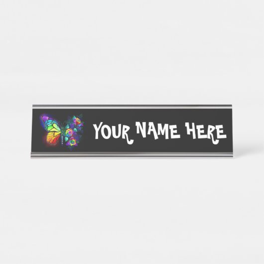 Porte-nom Pour Bureau Papillon arc-en-ciel (Devant)
