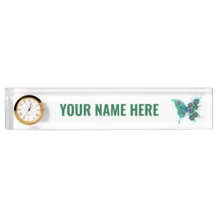 Porte-nom Pour Bureau Papillon aux plumes de paon vert