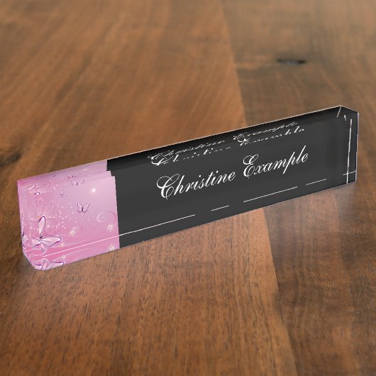 Porte-nom Pour Bureau Papillon avec des fleurs (Taille)
