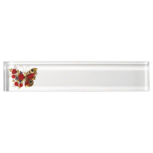 Porte-nom Pour Bureau Papillon de fleurs rouges aux roses rouges
