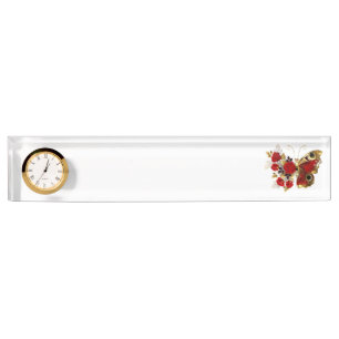 Porte-nom Pour Bureau Papillon de fleurs rouges aux roses rouges
