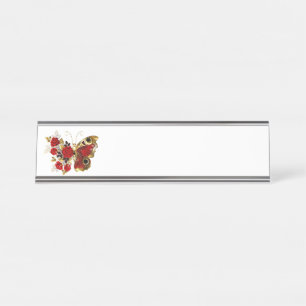 Porte-nom Pour Bureau Papillon de fleurs rouges aux roses rouges