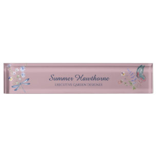 Porte-nom Pour Bureau Papillon floral Mauve Rose Botanique Cottage Core