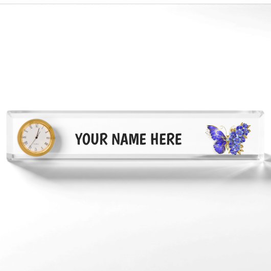Porte-nom Pour Bureau Papillon saphir à fleurs (Devant)