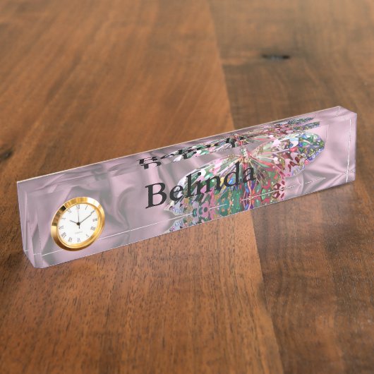 Porte-nom Pour Bureau Papillon sur Chiffon pourpre (Taille)