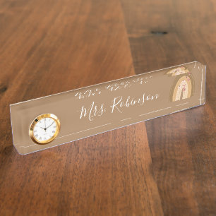 Porte-nom Pour Bureau Papillons arc-en-ciel Script Enseignants Garderie