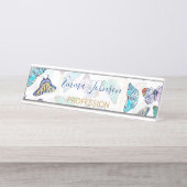 Porte-nom Pour Bureau Papillons d'aquarelle couleur blanche (Devant)