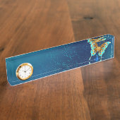 Porte-nom Pour Bureau Papillons d'or sur un Arrière - plan bleu (Taille)