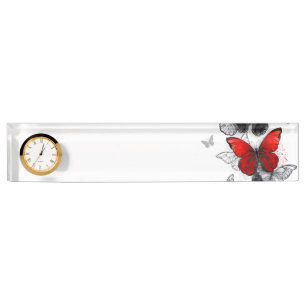 Porte-nom Pour Bureau Papillons noirs et rouges volants