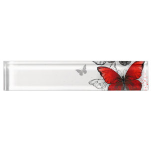 Porte-nom Pour Bureau Papillons noirs et rouges volants