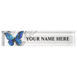 Porte-nom Pour Bureau Papillons volants bleus Morpho