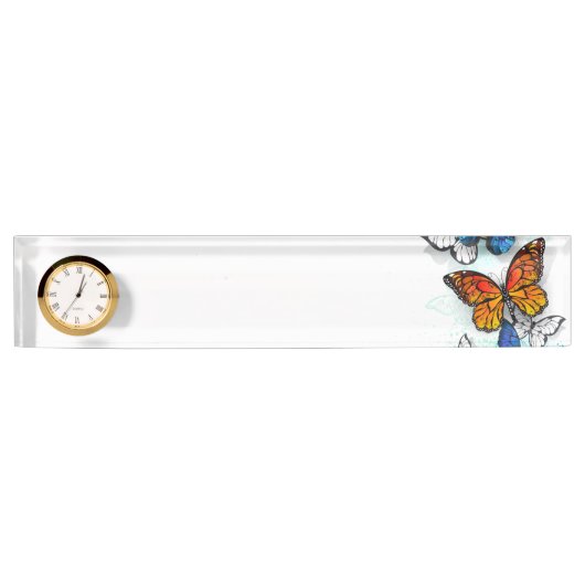 Porte-nom Pour Bureau Papillons volants Morpho et Monarch (Devant)