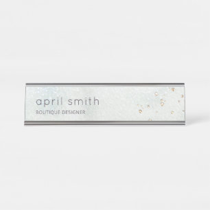 Porte-nom Pour Bureau Parties scintillant Abstraite Aqua Blue Brush Wate