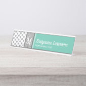 Porte-nom Pour Bureau Parties scintillant Argent Polka Dot Monogramme pe (Devant)