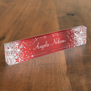 Porte-nom Pour Bureau Parties scintillant argentée brillante Ruby Red Fo