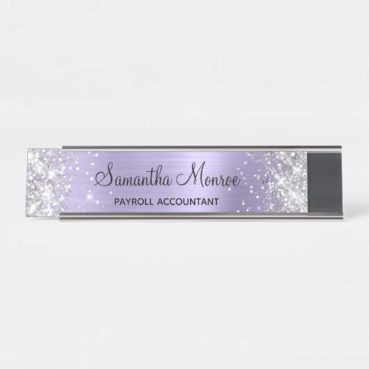 Porte-nom Pour Bureau Parties scintillant argentée Pale Lavender Foil (Devant)