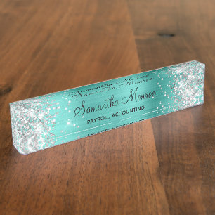 Porte-nom Pour Bureau Parties scintillant argentée Turquoise