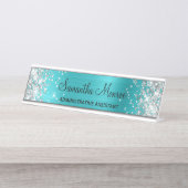 Porte-nom Pour Bureau Parties scintillant argentée Turquoise Blue Foil (Devant)