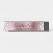 Porte-nom Pour Bureau Parties scintillant d'argent rose pâle (Devant)