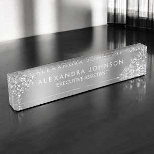 Porte-nom Pour Bureau Parties scintillant d'étincelle d'argent professio