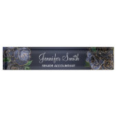 Porte-nom Pour Bureau Parties scintillant d'or et Marine Blue Glam Roses (Devant)