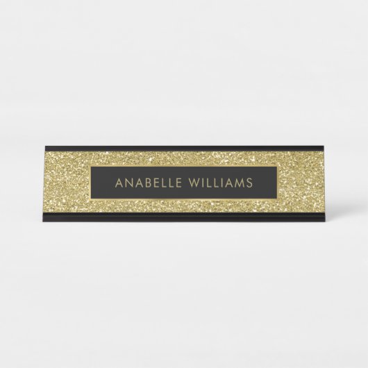 Porte-nom Pour Bureau Parties scintillant d'or imprimé Texture moderne (Devant)
