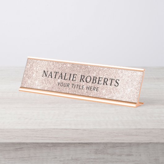 Porte-nom Pour Bureau Parties scintillant d'or Rose moderne Blush Profes (Devant)