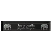 Porte-nom Pour Bureau Parties scintillant en mosaïque argentée Eléphant (Devant)