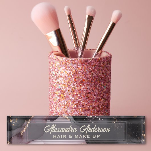 Porte-nom Pour Bureau Parties scintillant en or rose noir marbre Abstrai