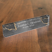 Porte-nom Pour Bureau Parties scintillant moderne Noir et Or Agate Profe (Taille)