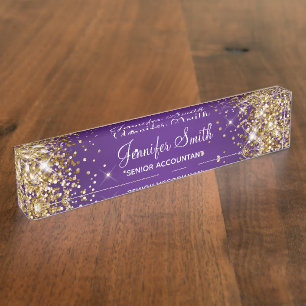 Porte-nom Pour Bureau Parties scintillant or étincelant Royal violet dég