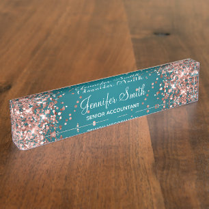 Porte-nom Pour Bureau Parties scintillant or rose foncé Turquoise dégrad