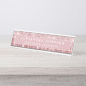 Porte-nom Pour Bureau Parties scintillant or rose | Vitre rose pâle (Devant)