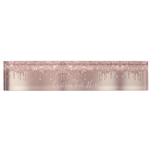 Porte-nom Pour Bureau Parties scintillant rose Gold Blush Éclats Texte 