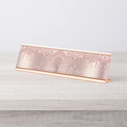 Porte-nom Pour Bureau Parties scintillant rose Gold Blush Éclats Texte p (Devant)