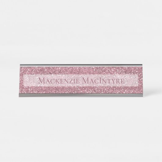 Porte-nom Pour Bureau Parties scintillant rose personnalisée chic | Or R (Devant)
