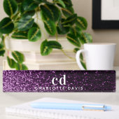 Porte-nom Pour Bureau Parties scintillant violet monogramme initiales lu