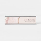 Porte-nom Pour Bureau Pastel Blush doux Rose Or Agate Marbre Texture (Devant)