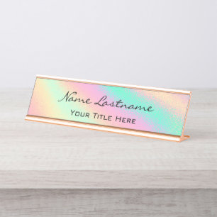 Porte-nom Pour Bureau Pastel holographique élégant et personnalisé Ro