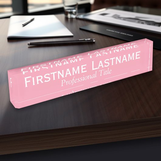 Porte-nom Pour Bureau Pastel Pink - Nom complet et titre professionnel