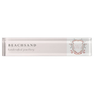 Porte-nom Pour Bureau Pastel Rose Fleur sauvage Aquarelle Crest Monogram