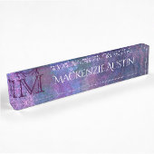 Porte-nom Pour Bureau Pastel Splatter | Monogramme rose violet bleu vert