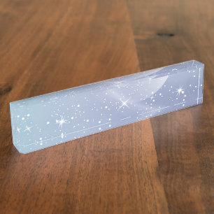 Porte-nom Pour Bureau Pastel Starry Sky Blue Gradient Moon Galaxy Design