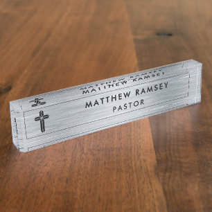 Porte-nom Pour Bureau Pasteur de l'église Ministre Croix minimaliste mod