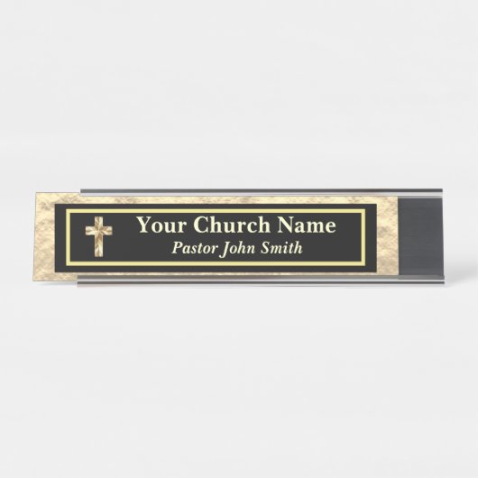 Porte-nom Pour Bureau Pasteur Eglise Or et noir (Devant)