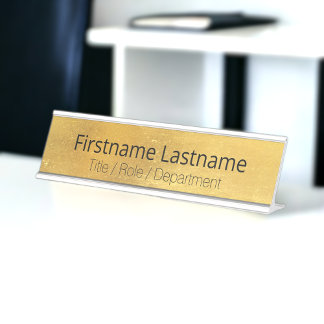 Porte-nom Pour Bureau Patiné en laiton d'époque or + noir Porte personna