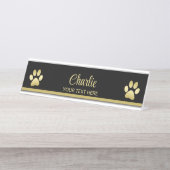 Porte-nom Pour Bureau Paw chien brillant or sur arrière - plan noir (Devant)