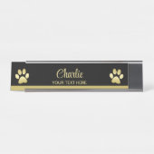 Porte-nom Pour Bureau Paw chien brillant or sur arrière - plan noir (Devant)