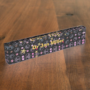 Porte-nom Pour Bureau Paws et Stars