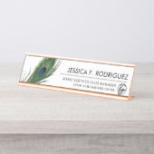 Porte-nom Pour Bureau Peacock Feather thème élégant (Devant)